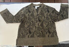 COLDWATER CREEK Paisley Long Sleeve V Neck Sweater Brown/Black Size Petite M