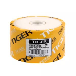 Tiger Branded 16x White Inkjet Hub Printable DVD-R Disc 4.7GB Wholesale Lot - Picture 1 of 2