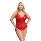 Women's Sexy Lingerie Back Open Red Body Teddy  Curves Crotchless Plus Size