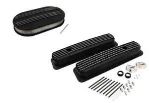 350 Retro Vortec Chevy Finned Aluminum Short Black Air Cleaner Dress Up Kit - Bild 1 von 1