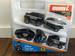 Vintage Buddy Lil Brute Police Mini Set 1986 Vehicles Trucks Boat  - Picture 1 of 4
