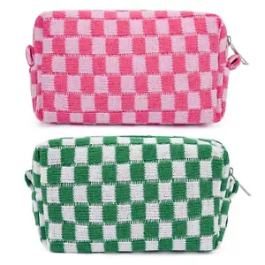 Bolsa de Maquillaje 2 Piezas Bolsa de Cosméticos a Cuadros Rosa Verde - Imagen 1 de 8