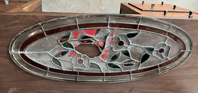 Panel de ventana de flores de vitral con plomo ovalado vintage 35x14 PARA UN PROYECTO Foto 1 de 4