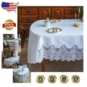 All-Season White Lace Tablecloth with Pleated Corners - Perfect for Celebrations - Picture 1 of 10