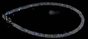 Pulsera de piedras preciosas redondas facetadas de 4-5 mm con piedras lunares arco iris azul de 5" D4 - Imagen 1 de 9