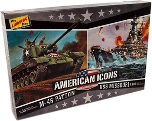 Lindberg 434 American Icons M-46 Patton Tank 1/35 + USS Missouri 1/900 kit modelo - Imagen 1 de 1