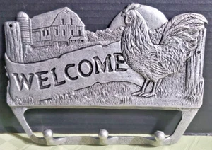 Vtg Carson 1994 Pewter Barnyard Rooster Farm Welcome Keyholder Collectible RARE - Picture 1 of 8