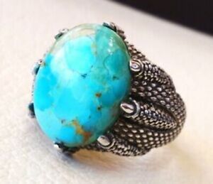 Solid 925 Sterling Silver Blue Turquoise Oval Gemstone Men's Ring Size 06 SK72