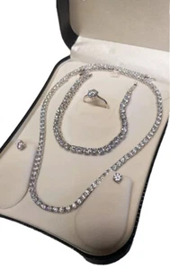 Weißgold Finish erstellt Diamantohrringe Halskette Armband und Ring Geschenkidee - Bild 1 von 6