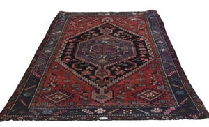 Vintage Tribal Medallion Turkish 4' 5" x 7' 1" Red Hand Knotted Area Rug - Picture 1 of 3