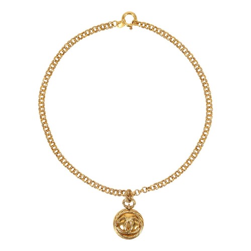Collana bifacciale Chanel placcato oro 24k logo 'CC' medaglione e specchio