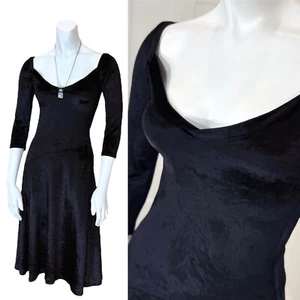 Vintage 80’s VELVET SWEETHEART DRESS XS Midi Sexy Goth Midi Wednesday Addams - Picture 1 of 8