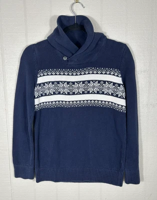 Suéter pulôver gola capuz infantil masculino 10-12 azul ilha justa floco de neve - Imagem 1 de 4