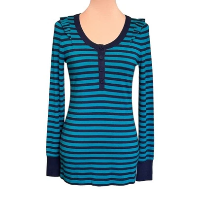 Top Y2K Juicy Couture Talla M Rayas Azul Volantes Media Tapeta Pescador Náutico Foto 1 de 4