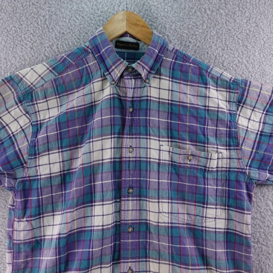 Camisa de Colección Eddie Bauer Madras A Cuadros Manga Corta Abotonada Para Hombres M Foto 1 de 4