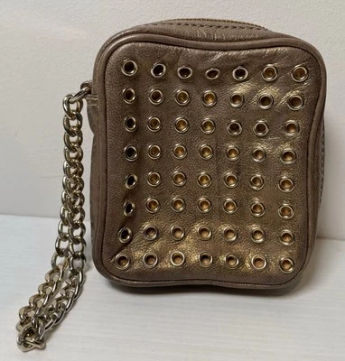 Michael Kors Wristlet Gold Grommets Square Pouch Bag Chain Strap W11 - image 1 of 4