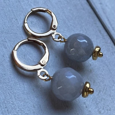 Pendientes colgantes artesanales de jaspe gris galvanizado facetado y oro Min Favorit Foto 1 de 4