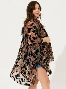 Torrid Velvet Burnout Ruena Black Floral Whimsy Goth Fairy Kimono One Size - Picture 1 of 7