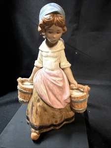 Vintage Lladro GIRL WITH TWO PAILS Figurine Statue GRES Finish - Picture 1 of 8