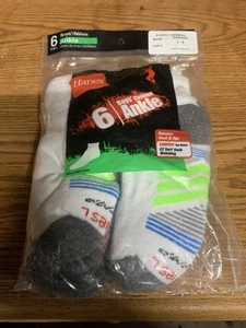 Boys Hanes White Ankle Socks 9-2.5 / 6 pack NEW! - Picture 1 of 6