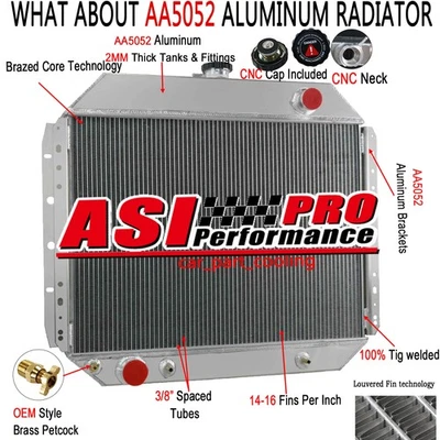 For 1966-1979 67 78 Ford F100 F150 F250 F-350 Bronco V8 4-Row Aluminum Radiator Foto 1 de 4