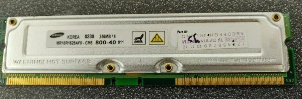 Lot of 2 Samsung MR16R1628AF0-CM8 256MB/8 800-40 RDRAM Memory Modules - Image 1 of 1