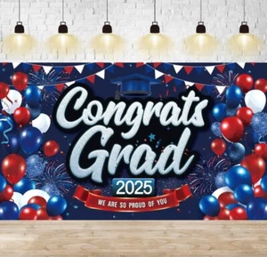 Red and Blue Graduation Decorations CONGRATS GRAD 2025 Banner We Are so Proud of - Picture 1 of 18