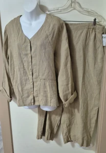 Flex Linen Tan Shirt And Pants New With Tags Size L - Picture 1 of 16