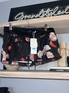 Adidas | Women's Floral Satin 3 Stripe Shorts Size Small - Picture 1 of 5