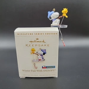 Snoopy Mini Ornament w/ Woodstock Fishing Hallmark Keepsake 2006 Holiday Peanut - Picture 1 of 12