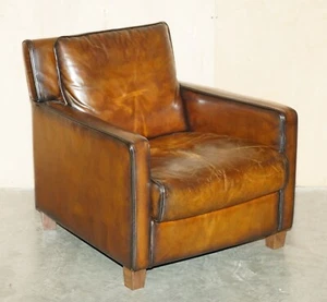 FULLY RESTORED HAND DYED CIGAR BROWN LEATHER NATUZZI CLUB ARMCHAIR LOVELY PATINA - Picture 1 of 15