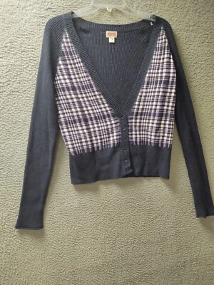 Mossimo Supply Co Cropped Sweater Womens XL Multicolor Plaid Button Up Cardigan - Image 1 of 4