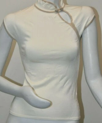 $1250 NUEVO NUEVO CON ETIQUETAS Valentino Top Viscosa Marfil Beige Crema Ajustado Elástico Cuello Alto S Foto 1 de 4