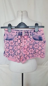 New Girls denim shorts, TOPSHOP, 25" waist, 10" Length, Pink/Blue with lace 1742 - Picture 1 of 5