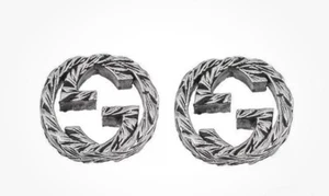GUCCI Interlocking G 10mm Stud Earrings in Aged Silver Sterling Silver Studs Box - Picture 1 of 4