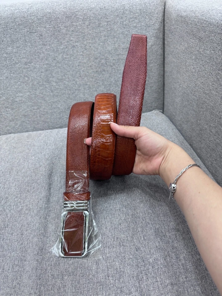 Cinturón Hombre, Cinturón Piel Pierna de Avestruz Genuino, Cinturón Marrón Avestruz, Hecho a Mano Foto 1 de 4