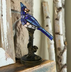 Stained Glass Blue Jay Lamp Table Bird Ornament New Light Mantel Tiffany End New - Picture 1 of 7