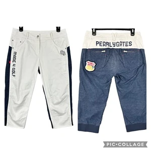 Pearly Gates Golf Women's 30x19 Capri Pants Embroidered Patches Zippers Stretch - Picture 1 of 14