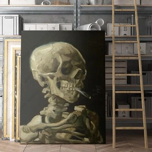 Skeleton With Burning Cigarette by Vincent Van Gogh Canvas Wall Art Print - Picture 1 of 7