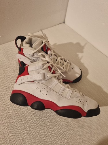 Nike Air Jordan 6 anelli GS Junior bianco nero rosso scarpe da ginnastica taglia UK 3 EU 35 5