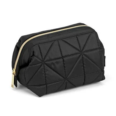 Modella Framed Cosmetic Accessory Clutch Case in Black Quilted Geometric Design
