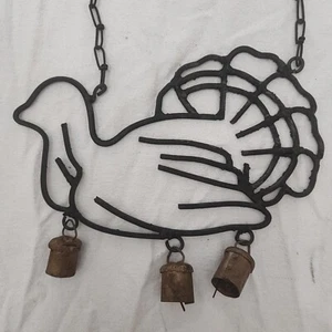 Wind Chime Turkey Vintage Primitive Rustic Iron Bird Rusty Bells New Old Stock - Picture 1 of 3