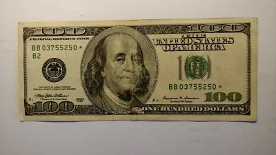 Circulated $100 DOLLAR BILL STAR NOTE US Federal Reserve Bank Series1999 - Image 1 of 4