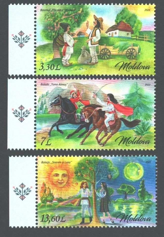 2023 Moldavia Obras maestras del folclore rumano Cuentos de hadas Caballos, conjunto MNH Foto 1 de 1