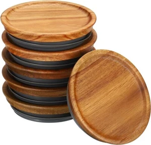 6pcs Wooden Acacia Mason Jar Lids Wide Mouth Canning Lids -90mm Outer 70mm Inner - Picture 1 of 4