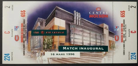 1996 Molson Centre 1st Game Montreal Canadiens New Arena Hockey Full Ticket NHL Cover