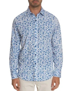 Robert Graham Classic Fit Edelweiss Herren L Blau Flora Button-Down Hemd Flip Cuff - Bild 1 von 10