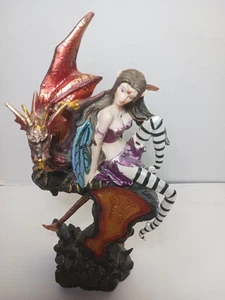 Fantasy Fee Elfe mit rotem Drachen Figur - 10" groß handbemalt Gothic Statue - Bild 1 von 16