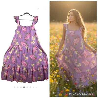 Vtg Betsey Johnson floral maxi dress Y2K square ruffles tiered cottagecore - Image 1 of 4