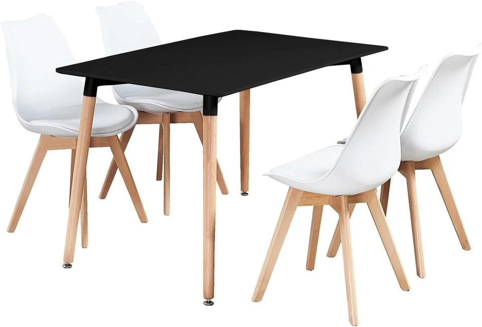 Rectangular Dining Table Set – 4 Chairs with PU Cushions and Solid Wood Frame - Image 1 of 4